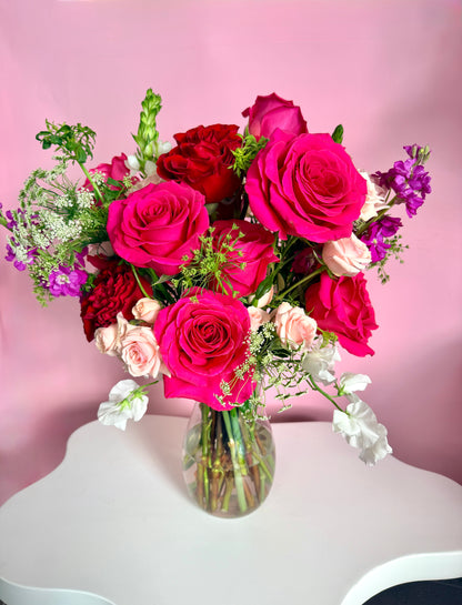 "MY VALENTINE"  Arrangement - clear vase