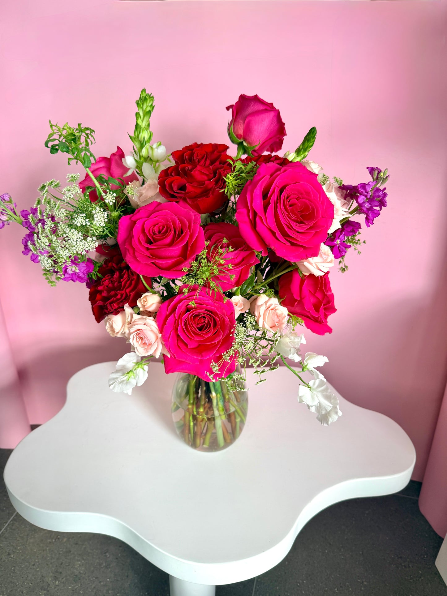 "MY VALENTINE"  Arrangement - clear vase